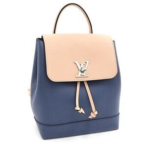 Louis Vuitton Lockme Backpack Calfskin Blue Rucksack Day Bag Two Tone Beige